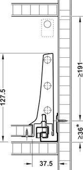 Frontauszug-Garnitur, Blum Tandembox antaro, mit Korpusschiene Blumotion, Reling D, Systemhöhe K, Zargenhöhe 115 mm