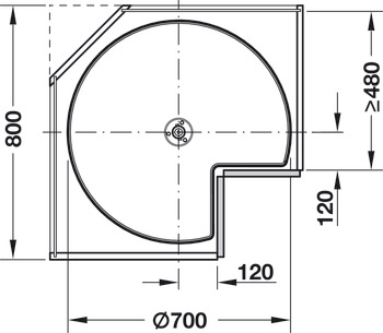 Dreiviertelkreis-Drehbeschlag, für Eckschränke, mit Drehboden