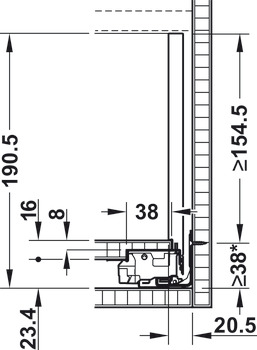 Frontauszugs-Garnitur, Legrabox pure, Zargenhöhe 177 mm, Systemhöhe C, mit Korpusschiene Tip-On, Tragkraft: 40 kg