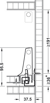 Frontauszug-Garnitur, Blum Tandembox antaro, mit Korpusschiene Blumotion, Reling D, Systemhöhe M, Zargenhöhe 83 mm