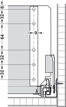 Frontauszug-Garnitur, Blum Tandembox antaro, mit Korpusschiene Blumotion / Tip-On Blumotion, Reling D, Systemhöhe M, Zargenhöhe 83 mm