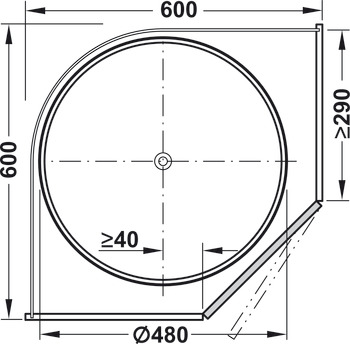 Vollkreis-Drehboden, für Vollkreis-Drehbeschlag, mit 45°-Diagonaltür