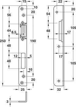 Winkelschließblech, für Mehrfachverriegelungen, Startec, 250 mm