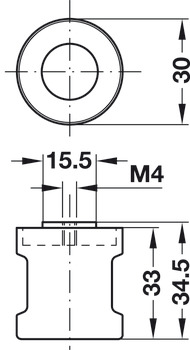 Adapter-Knopf, feststehend, Häfele Symo, Länge 33 mm, für Serienfertigung
