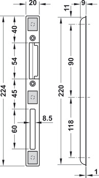 Einlass-Schließblech, für Mehrfachverriegelungen, Startec, 224 mm