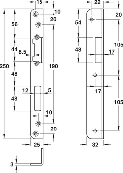 Winkelschließblech, für Mehrfachverriegelungen, Startec, 250 mm