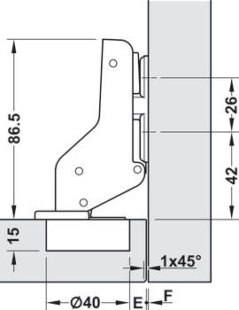 Spezialscharnier, Innenanschlag, für breite Holztüren bis 900 mm Türbreite