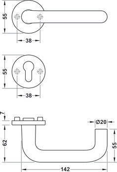 Türdrücker-Garnitur, FSB ASL® Modell 11 1070/12 1070 Edelstahl