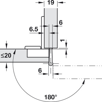Objektscharnier, Häfele Aximat 100 A, für Mittelanschlag, Fuge 6 mm