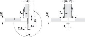 Objektscharnier, Häfele Aximat 100 SM FS, für Seitenwanddicke 16 mm