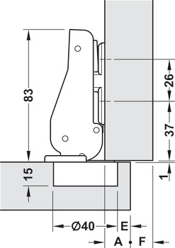 Spezialscharnier, Mittelanschlag, für breite Holztüren bis 900 mm Türbreite