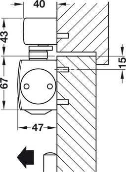 Obentürschließer, Geze TS 5000 ISM, für 2-flügelige Türen, Normalmontage Bandseite, EN 2–6