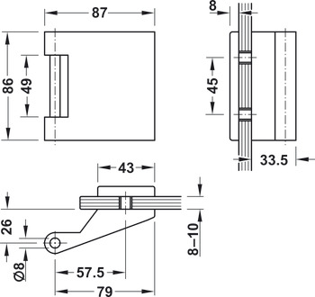 Glastür-Gegenkasten-Garnitur, GHR 503, Startec, mit 3-teiligen Bändern