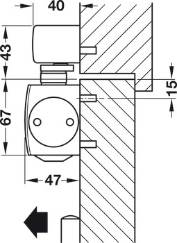 Obentürschließer, Geze TS 5000 E-ISM, für 2-flügelige Türen, mit elektromechanischer Feststellung, Normalmontage Bandseite, EN 2–6
