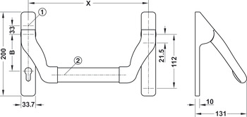 Hebelgarnitur, Edelstahl oder Aluminium, BKS, für den Gangflügel, vorgerichtet für Profilzylinder