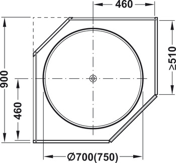 Vollkreis-Drehbeschlag, mit Drehböden, für 45°-Diagonaltür
