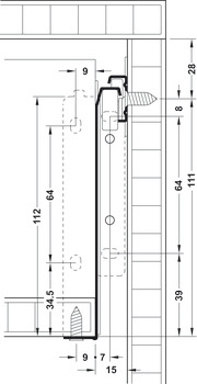 Zargenführungssystem einwandig, Häfele Matrix Box Single A25, Teilauszug, Höhe 118 mm, weiß, RAL 9010