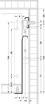 Zargenführungssystem einwandig, Häfele Matrix Box Single A25, Teilauszug, Höhe 150 mm, reinweiß, RAL 9010