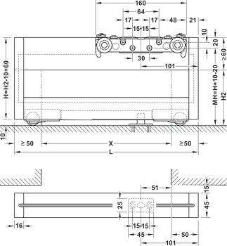Schiebetürbeschlag, Häfele Slido D-Line43 80N, Rahmentür für Glas- und Holzfüllung