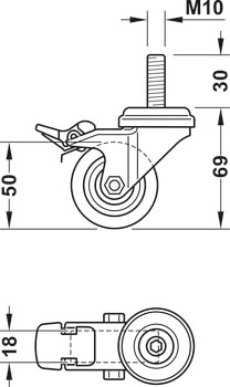 Geräte- und Apparaterolle, mit weicher Lauffläche, starr oder lenkbar