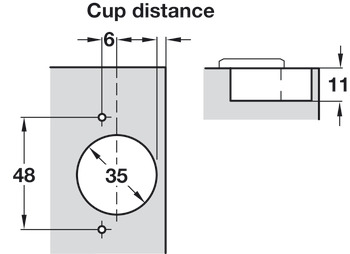 Topfscharnier, Häfele Duomatic 105°, für dünne Holztüren ab 10 mm, Eckanschlag