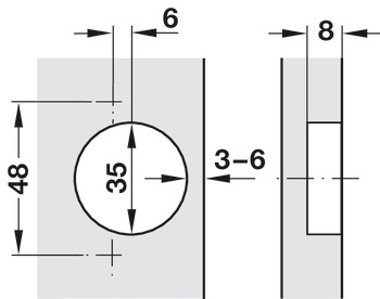 Topfscharnier, Häfele Duomatic 105°, für dünne Holztüren ab 10 mm, Eck-/Mittelanschlag