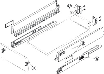 Schubkasten-Garnitur, Blum Tandembox antaro, mit Korpusschiene Blumotion, Systemhöhe M, Zargenhöhe 83 mm
