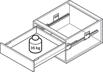Innenauszug-Garnitur, Häfele Matrix Box P35, mit Längs- und Querreling rund, Zargenhöhe 92 mm, Tragkraft 35 kg
