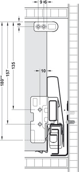 Frontauszug-Garnitur, Häfele Matrix Box P50, mit Längsreling rund, Zargenhöhe 115 mm, Tragkraft 50 kg