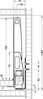 Innenauszug-Garnitur, Häfele Matrix Box P70, mit Seitenerhöhung, Zargenhöhe 92 mm, Tragkraft 70 kg