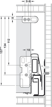 Frontauszug-Garnitur, Häfele Matrix Box P50, mit Längsreling rund, Zargenhöhe 92 mm, Tragkraft 50 kg
