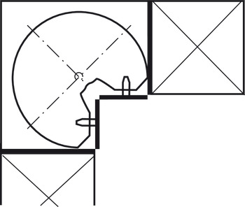 Dreiviertelkreis-Drehbeschlag, Kesseböhmer Revo, für Eckschrank, mit 90°-Türen