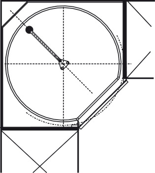 Dreiviertelkreis-Drehbeschlag, Kesseböhmer Revo, für Eckschrank, mit 90°-Türen