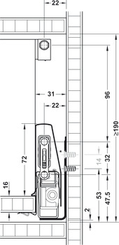 Frontauszug-Garnitur, Häfele Matrix Box P35, mit Längsreling rechteckig, Zargenhöhe 92 mm, Tragkraft 35 kg