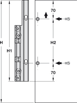 Schiebetürbeschlag, Häfele Slido Vertico 15 VF S W, Vorfront – für 2 synchron laufende Türflügel