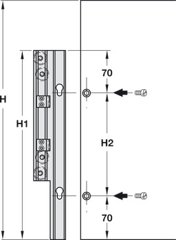Schiebetürbeschlag, Häfele Slido Vertico 15 VF S W, Vorfront – für 2 synchron laufende Türflügel