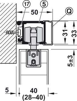 Schiebetürbeschlag, Häfele Slido D-Line11 50I / 80I / 120I, Garnitur ohne Laufschiene für 1 Türflügel