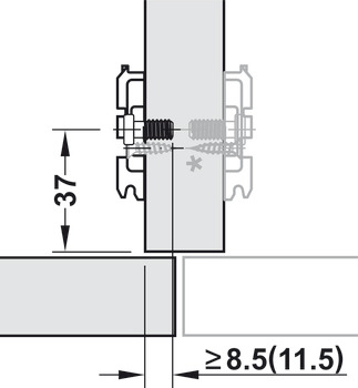 Kreuzmontageplatte, Blum Clip/Clip Top, zum Schrauben mit vormontierten Euroschrauben