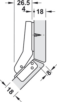 Topfscharnier, Häfele Metallamat A/SM 92°, für 45°-Winkelanwendung