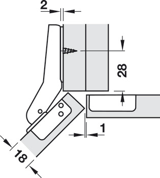 Topfscharnier, Häfele Metallamat A/SM 92°, für 45°-Winkelanwendung