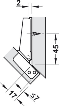 Topfscharnier, Häfele Metallamat A 92°, für –45° Winkelanwendungen