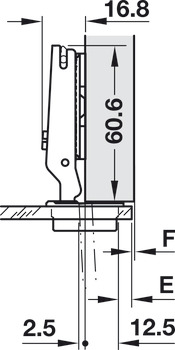 Topfscharnier, Häfele Metalla 510 A/SM 94°, Eckanschlag, für Glastüren