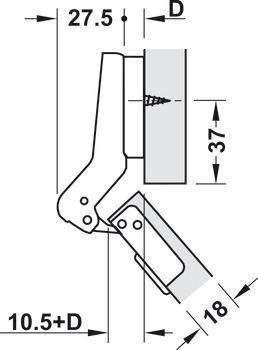Topfscharnier, Häfele Metallamat A/SM 92°, für 30°-Winkelanwendung