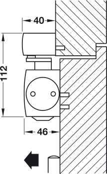 Obentürschließer, Geze TS 5000 E, mit elektromechanischer Feststellung, Normalmontage Bandseite, EN 2–6