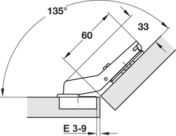 Topfscharnier, Häfele Metalla 510 A/SM 110°, für 45°-Winkelanwendung, halbaufschlagend