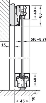 Schiebetürbeschlag, Häfele Slido D-Line43 80N, Rahmentür für Glas- und Holzfüllung
