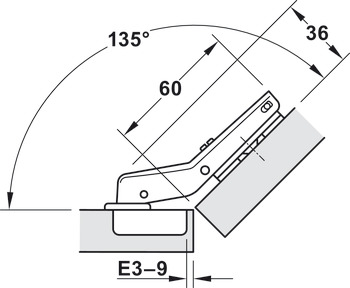 Topfscharnier, Häfele Metalla 510 SM 94°, für 45°-Winkelanwendung, halbaufschlagend