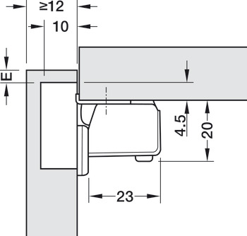 Kurzarmscharnier, für dünne Drehtüren ab 12 mm Türdicke , ohne Schließautomatik, vernickelt