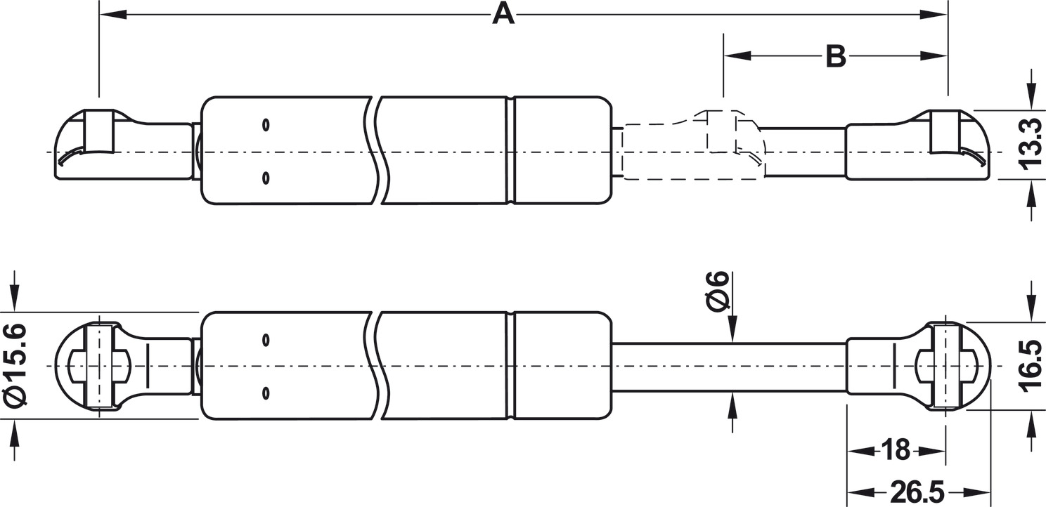 SO-TECH® Klappenbeschlag Gasdruckfeder für Klappen, 150 N (15 kg), Länge  268 mm