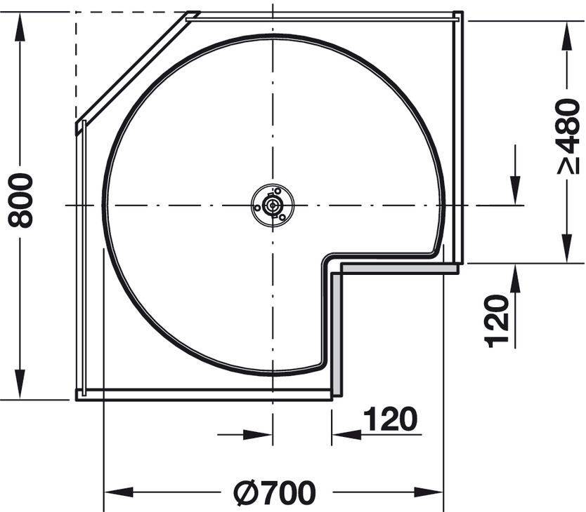 Three Quarter Circle Carousel Fitting Corner Cabinet With